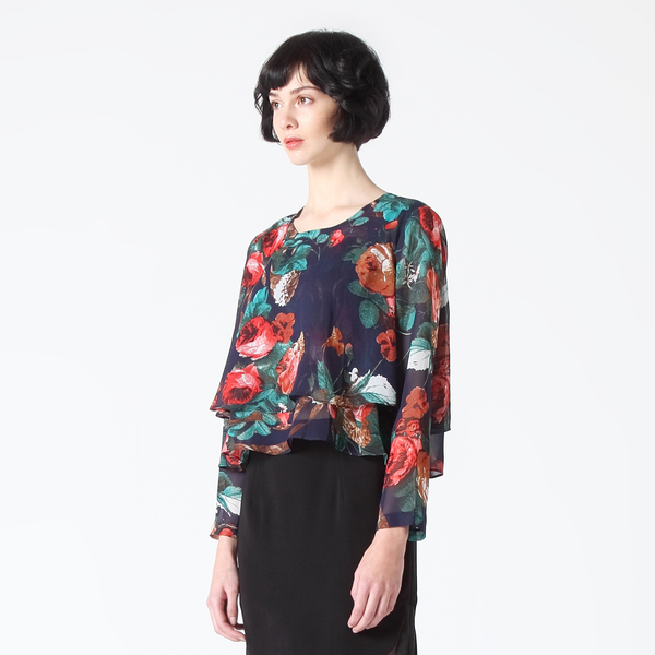 Double Layer Flare Top in Winter Floral Print