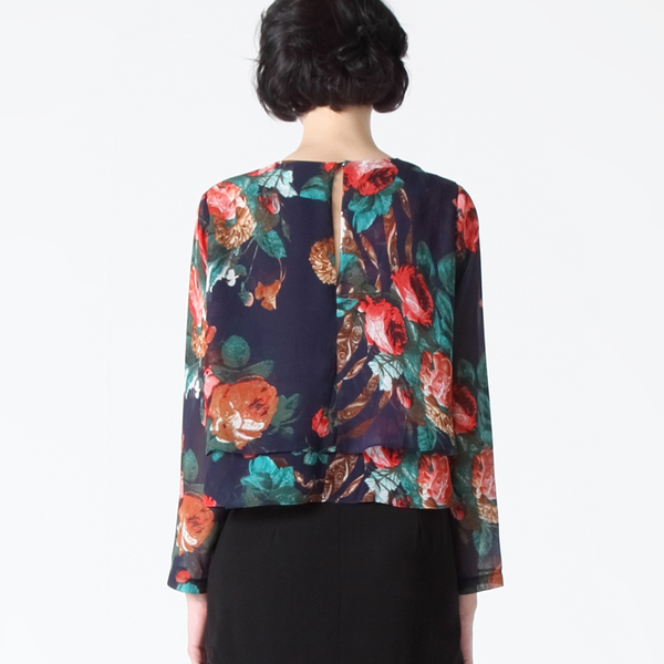 Double Layer Flare Top in Winter Floral Print
