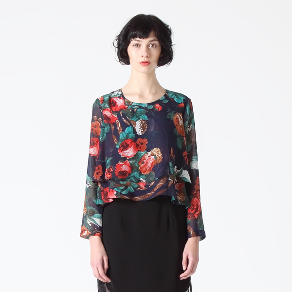 Double Layer Flare Top in Winter Floral Print