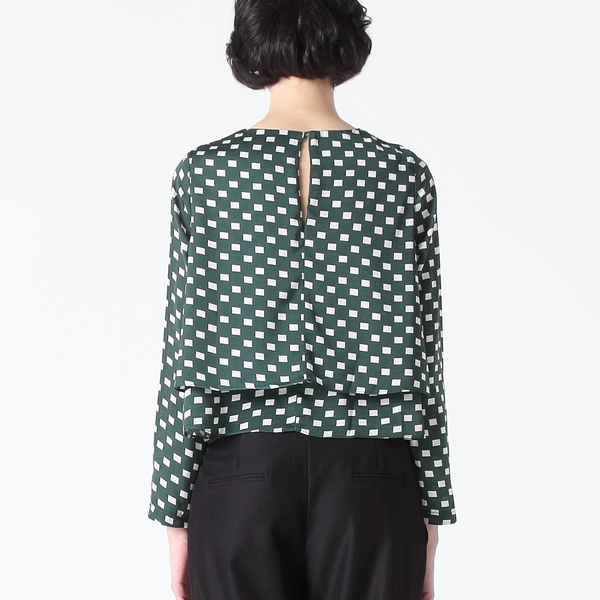 Double Layer Flare Top in Rectangle Print