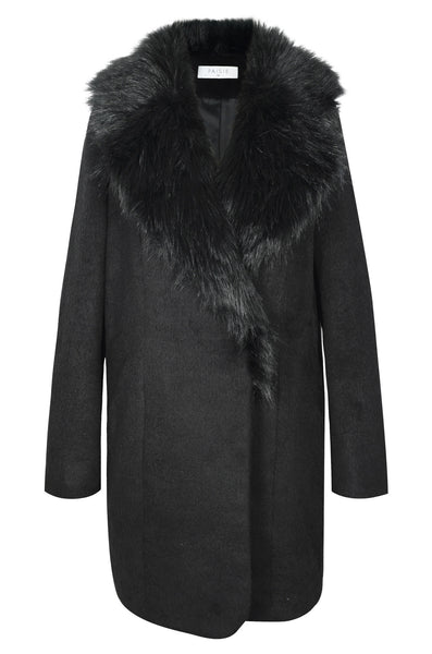 Black Coat with Long Faux Fur Collar