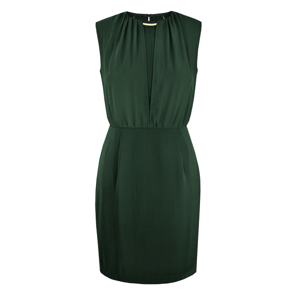 Cocktail dress with ruched collar in olive