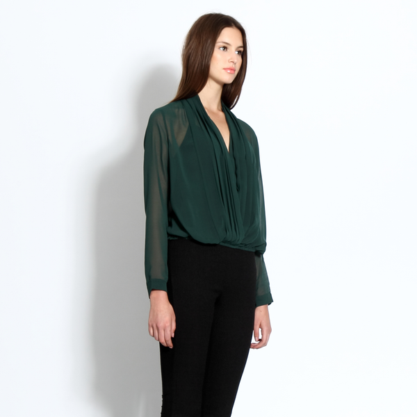 Chiffon wrap top in dark green