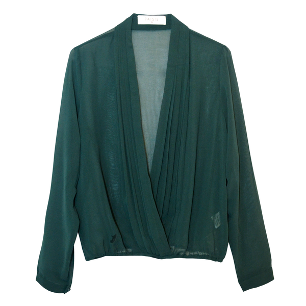 Chiffon wrap top in dark green